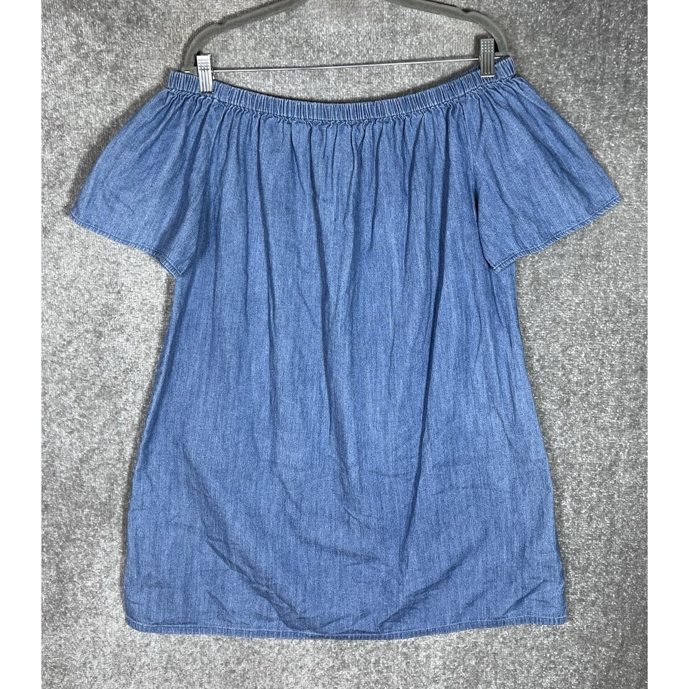 Merona Denim Dress Womens Size XXL Blue Cotton Off the Shoulder Short Sleeve